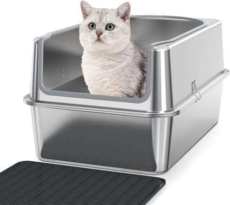 stainless steel high sided litter box|xxl stainless steel litter box.